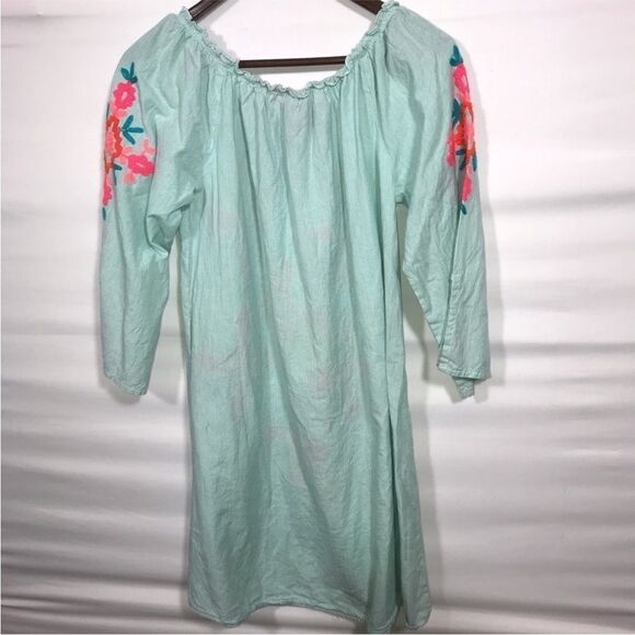 Women's Shoreline Green & Pink Embroidered Dress - Picture 6 of 10